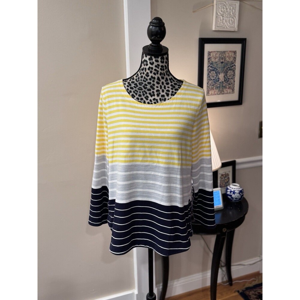 T by Talbots Top L Multicolor Striped Long Sleeve Shirt Pullover Casual Coastal
